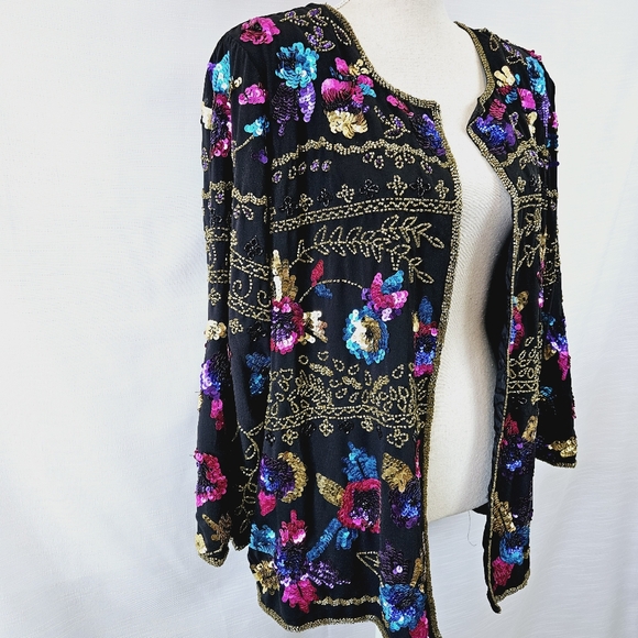 Vintage Plus Drapers + Damons Sequin Floral Jacket size 1X - Picture 3 of 10